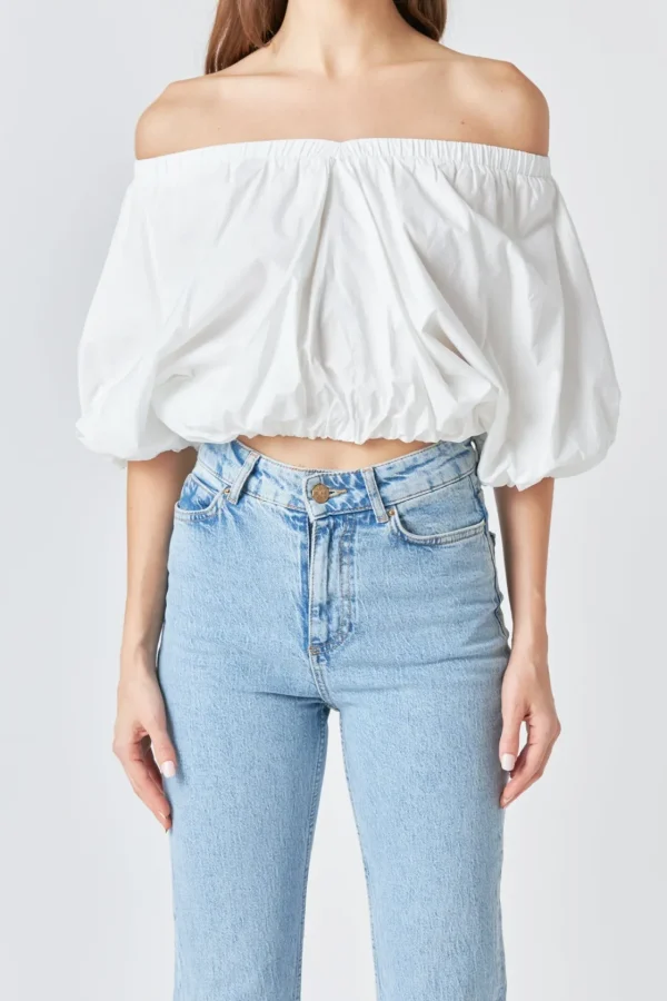 ENDLESS ROSE Tops*- Cropped V-neckline Puff Top