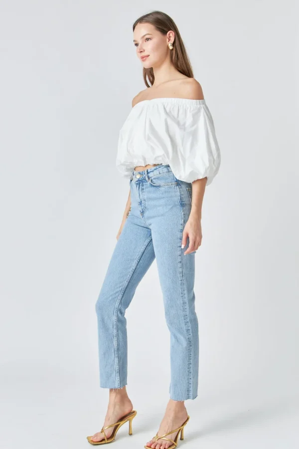 ENDLESS ROSE Tops*- Cropped V-neckline Puff Top