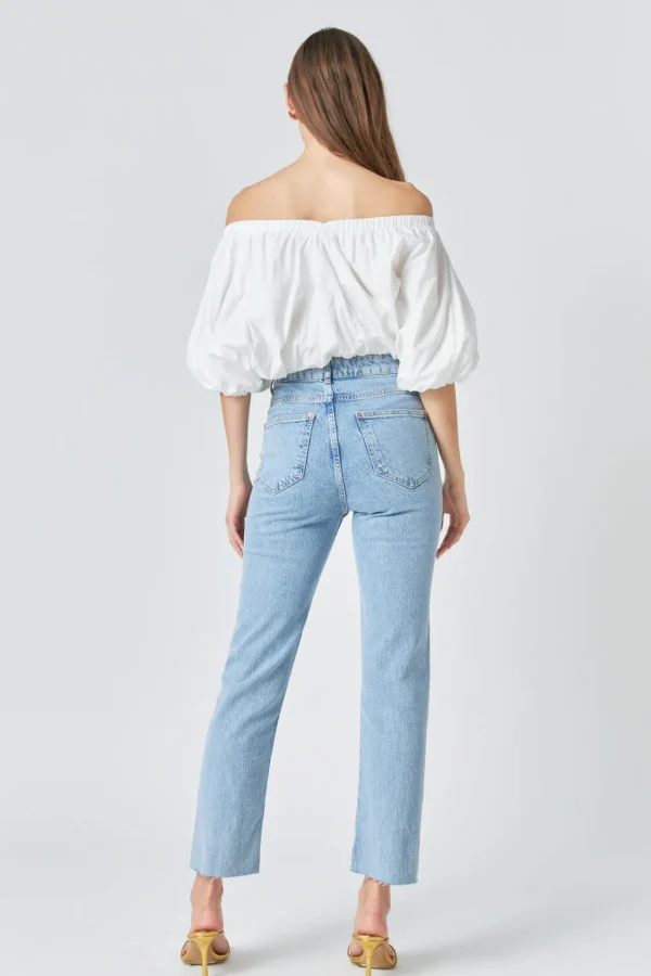 ENDLESS ROSE Tops*- Cropped V-neckline Puff Top
