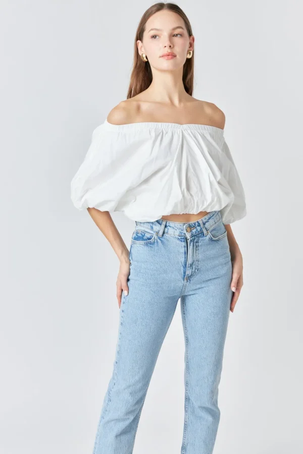 ENDLESS ROSE Tops*- Cropped V-neckline Puff Top