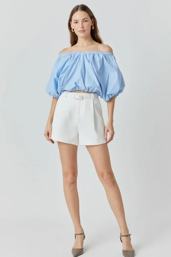 ENDLESS ROSE Tops*- Cropped V-neckline Puff Top