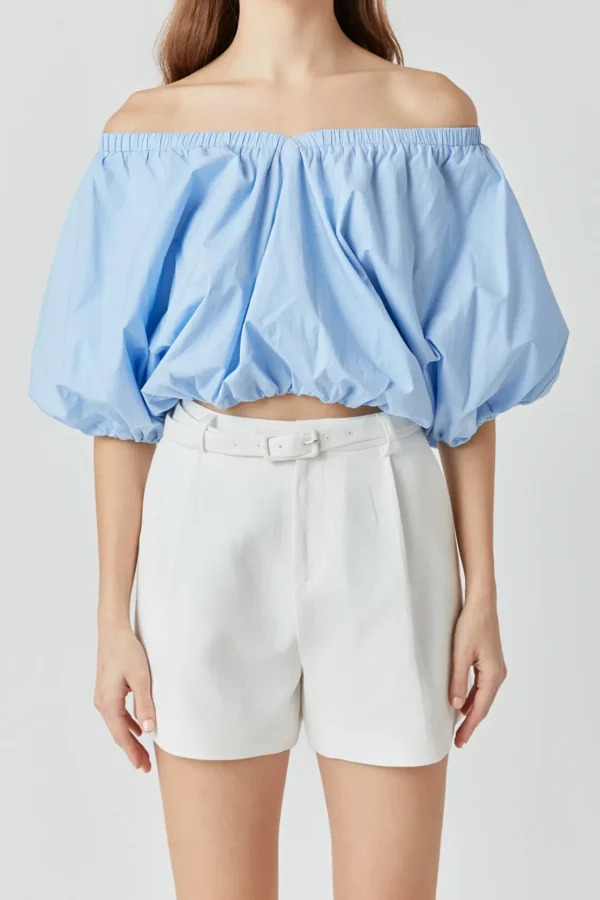 ENDLESS ROSE Tops*- Cropped V-neckline Puff Top