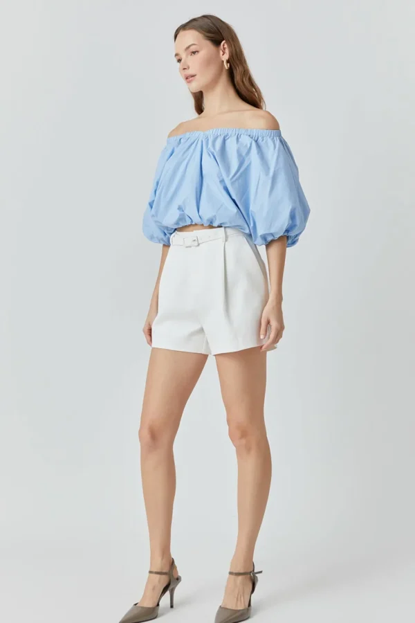 ENDLESS ROSE Tops*- Cropped V-neckline Puff Top