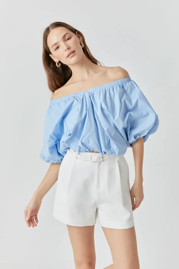 ENDLESS ROSE Tops*- Cropped V-neckline Puff Top