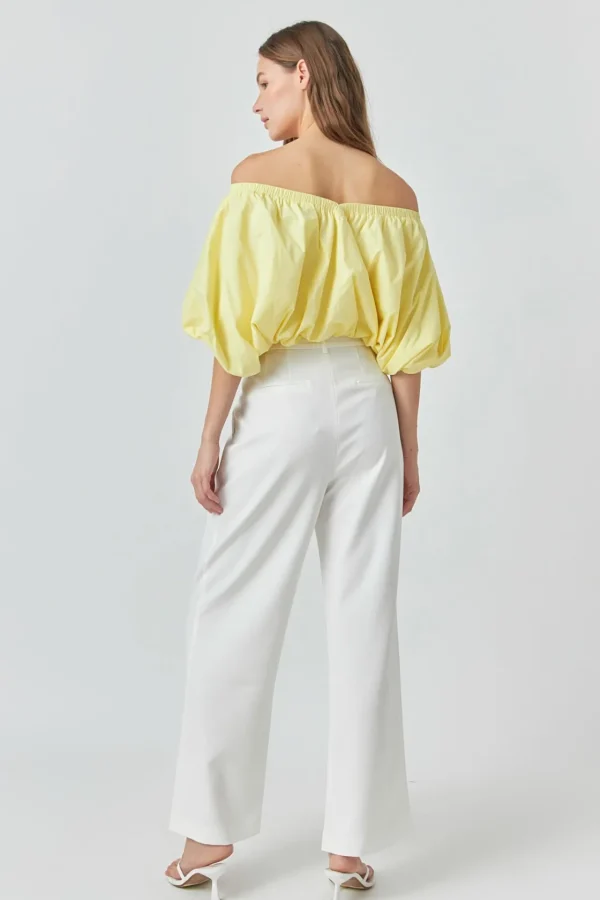 ENDLESS ROSE Tops*- Cropped V-neckline Puff Top