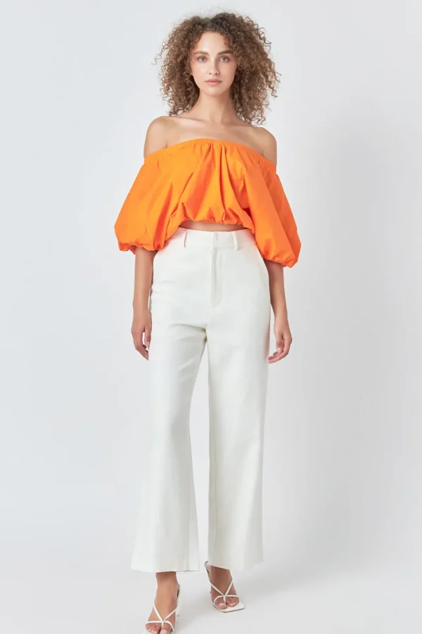 ENDLESS ROSE Tops*- Cropped V-neckline Puff Top