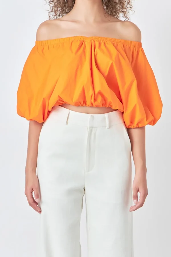 ENDLESS ROSE Tops*- Cropped V-neckline Puff Top