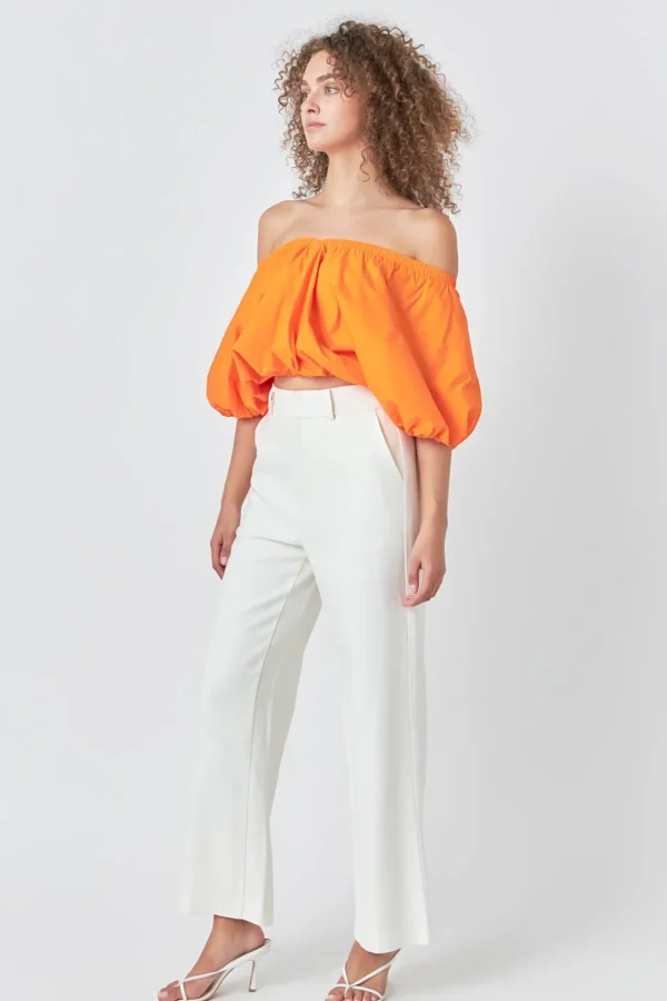 ENDLESS ROSE Tops*- Cropped V-neckline Puff Top