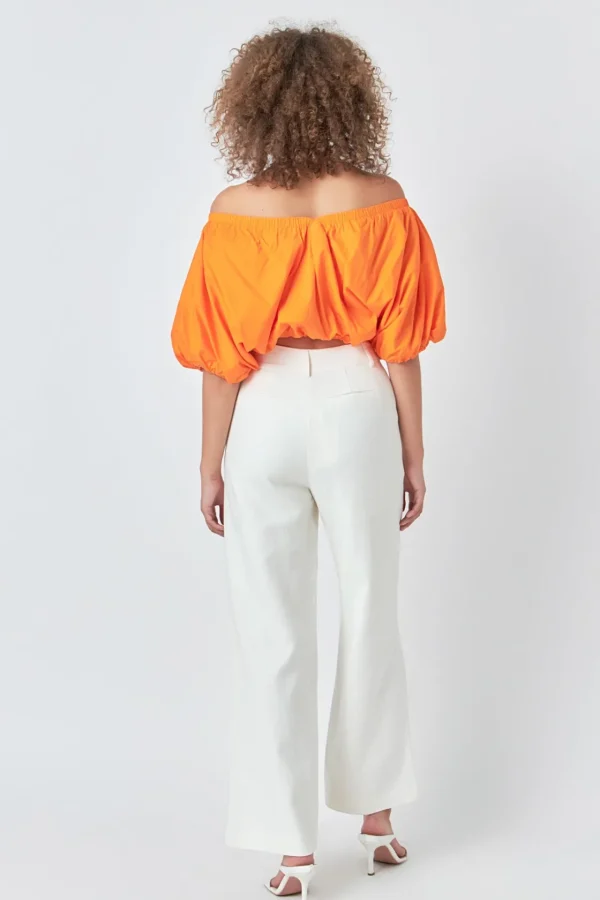 ENDLESS ROSE Tops*- Cropped V-neckline Puff Top