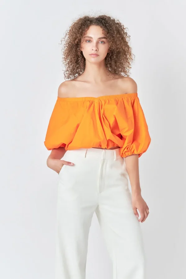 ENDLESS ROSE Tops*- Cropped V-neckline Puff Top