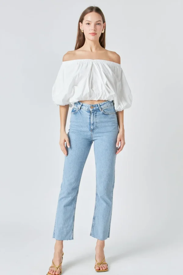 ENDLESS ROSE Tops*- Cropped V-neckline Puff Top
