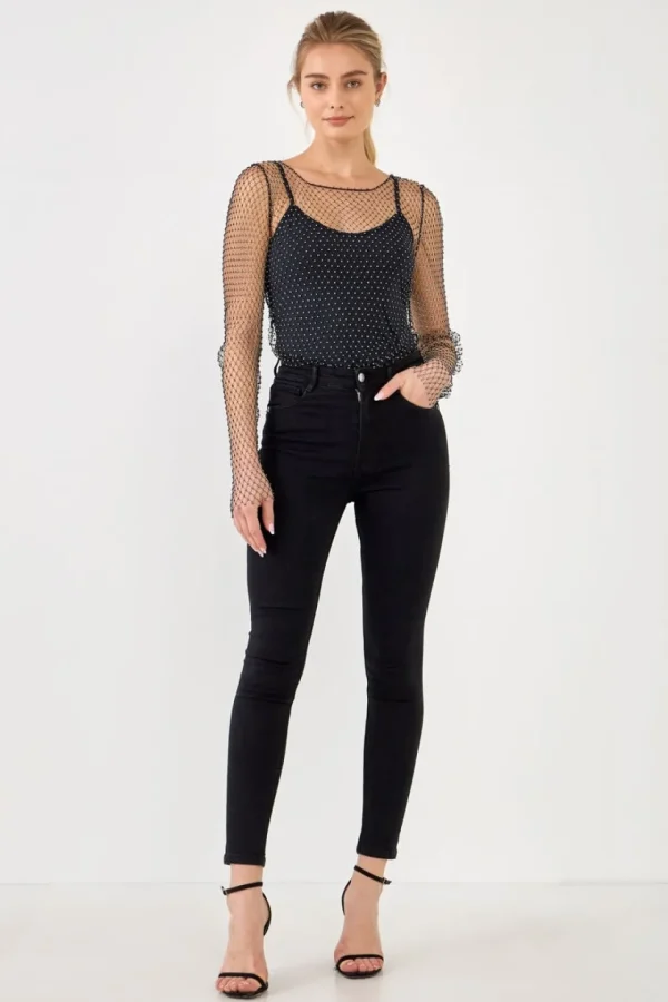 ENDLESS ROSE Tops*- Crystal Mesh Top