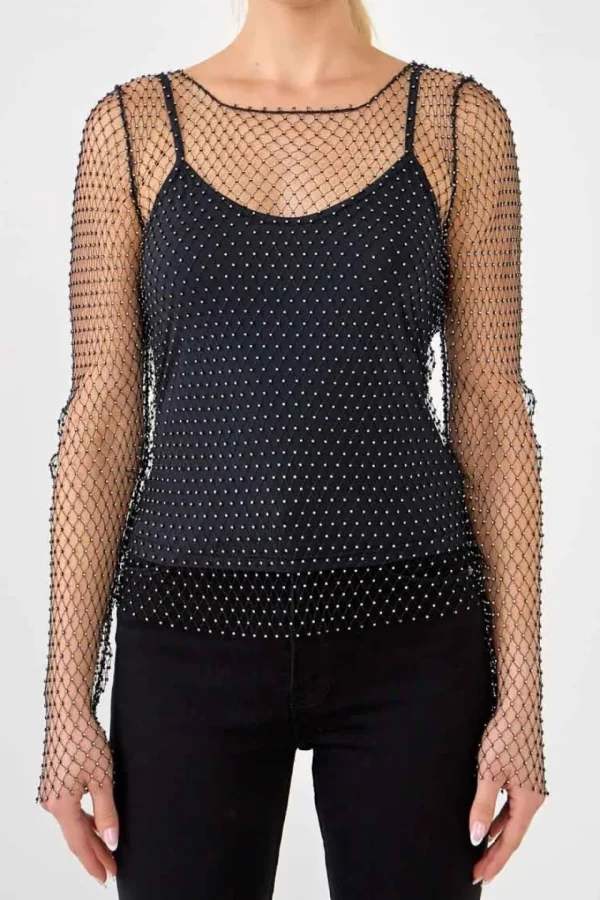 ENDLESS ROSE Tops*- Crystal Mesh Top