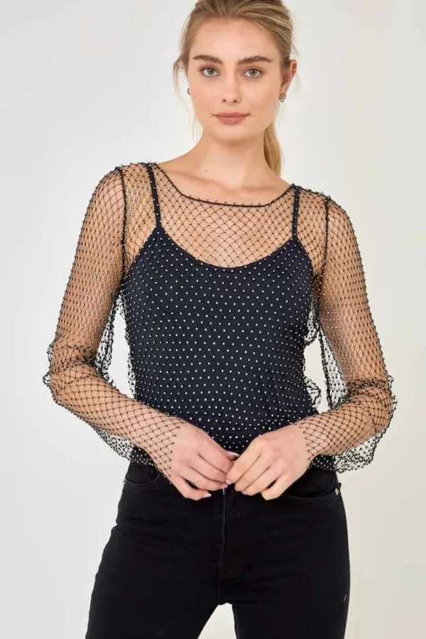 ENDLESS ROSE Tops*- Crystal Mesh Top