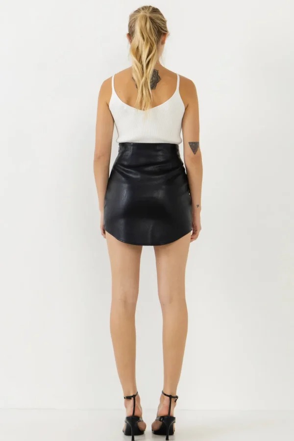 ENDLESS ROSE Skirts | Tops*- Curved Mini Pleather Skirt BLACK