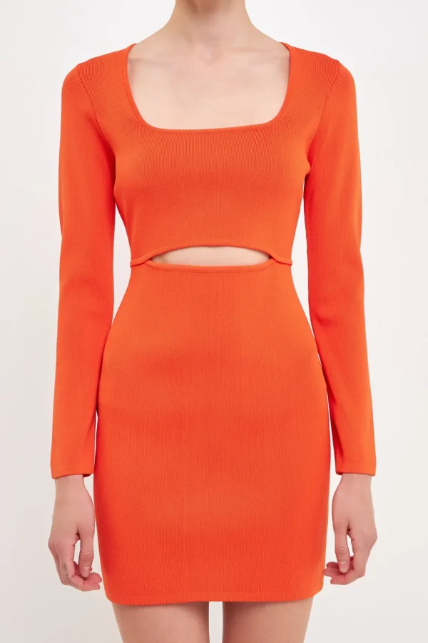 ENDLESS ROSE Bodycon Dresses | Sweaters & Knits*- Cut Out Detailed Bodycon Knit Dress ORANGE
