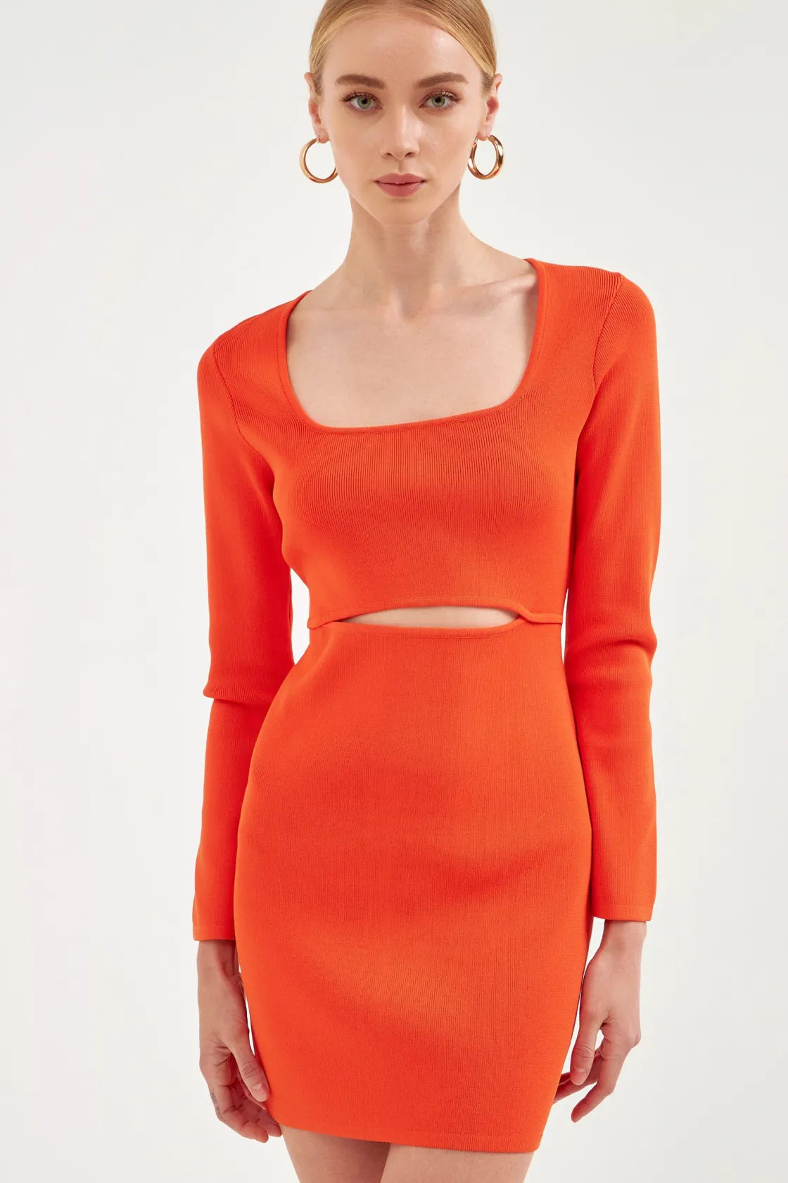 endless_rose__cut_out_det_3.webp ENDLESS ROSE Bodycon Dresses | Sweaters & Knits*- Cut Out Detailed Bodycon Knit Dress ORANGE