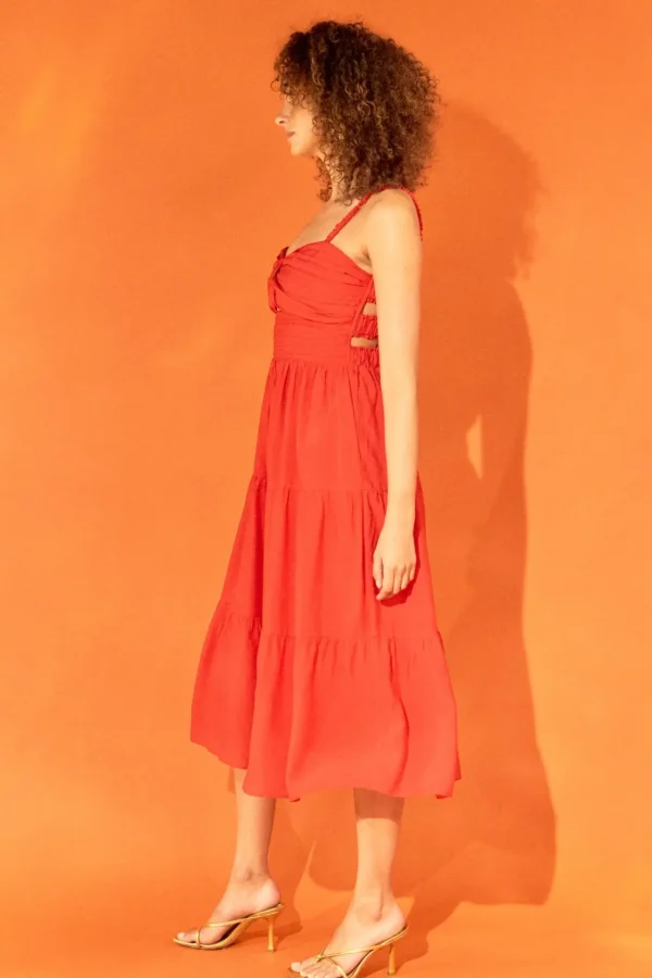 ENDLESS ROSE Tops*- Cut out Elastic Strap with Midi Dress RED