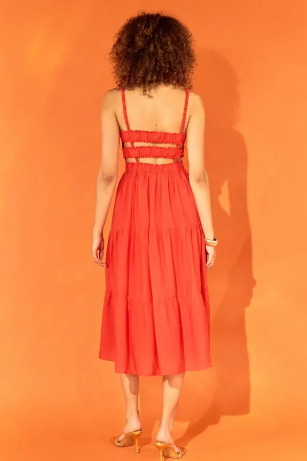 ENDLESS ROSE Tops*- Cut out Elastic Strap with Midi Dress RED