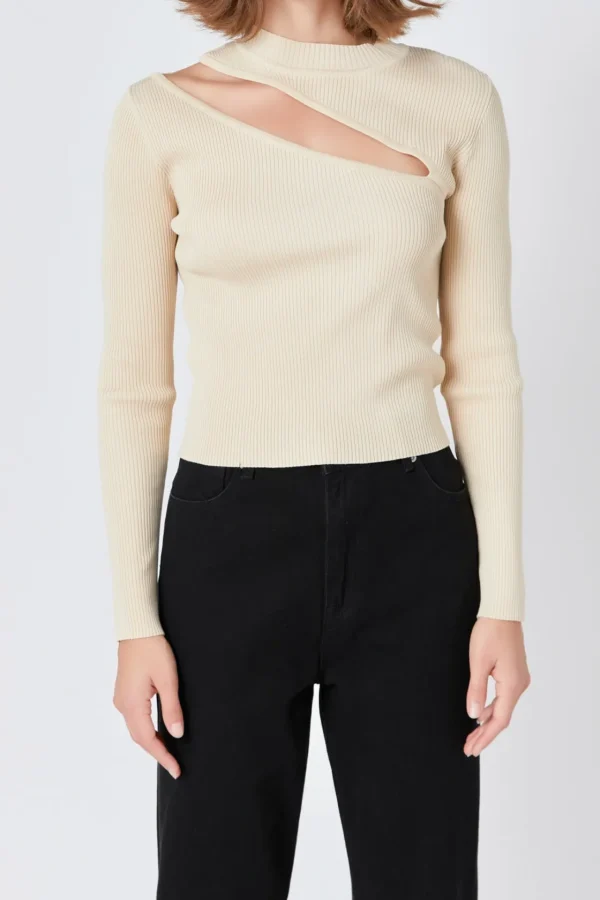 ENDLESS ROSE Tops*- Cut Out Sweater Top with Round Neckline