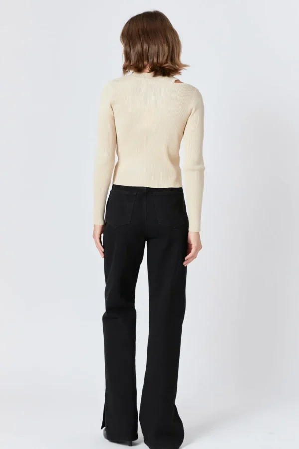 ENDLESS ROSE Tops*- Cut Out Sweater Top with Round Neckline