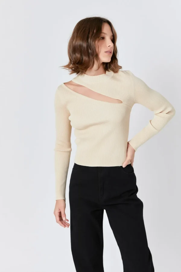 ENDLESS ROSE Tops*- Cut Out Sweater Top with Round Neckline