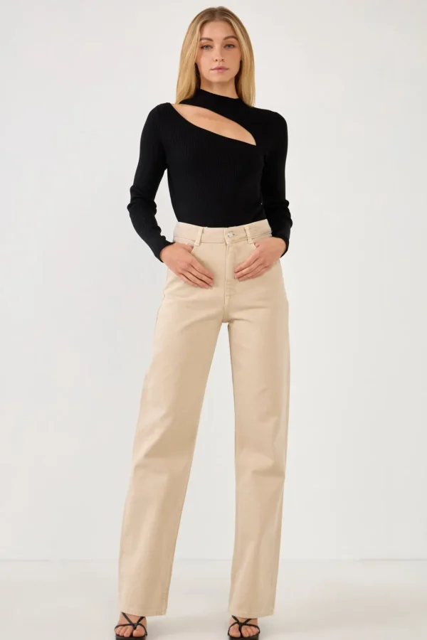 ENDLESS ROSE Tops*- Cut Out Sweater Top with Round Neckline