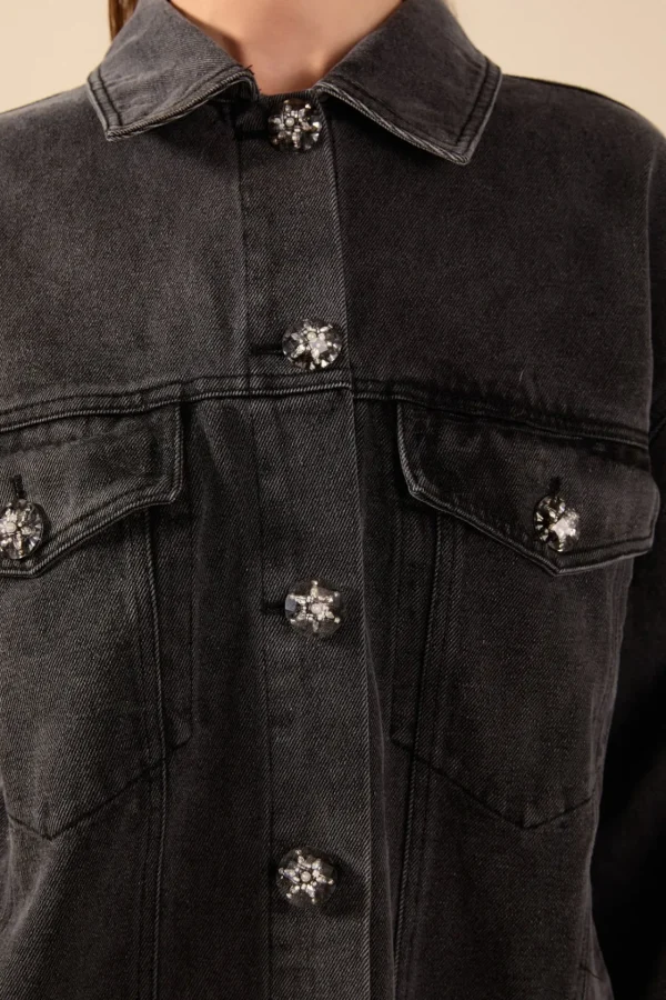 ENDLESS ROSE Matching Sets | Jackets & Coats*- Denim Jacket with Pockets DARKGREY