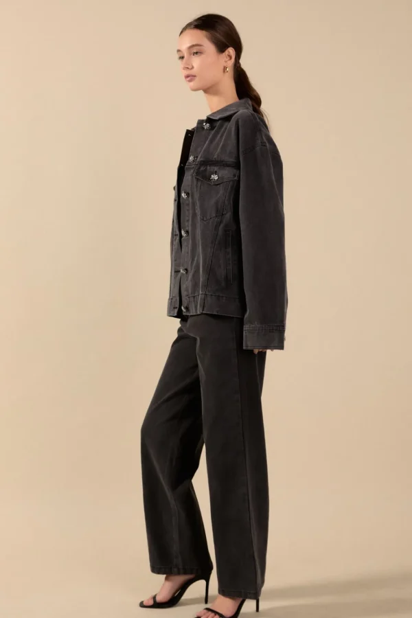 ENDLESS ROSE Matching Sets | Jackets & Coats*- Denim Jacket with Pockets DARKGREY