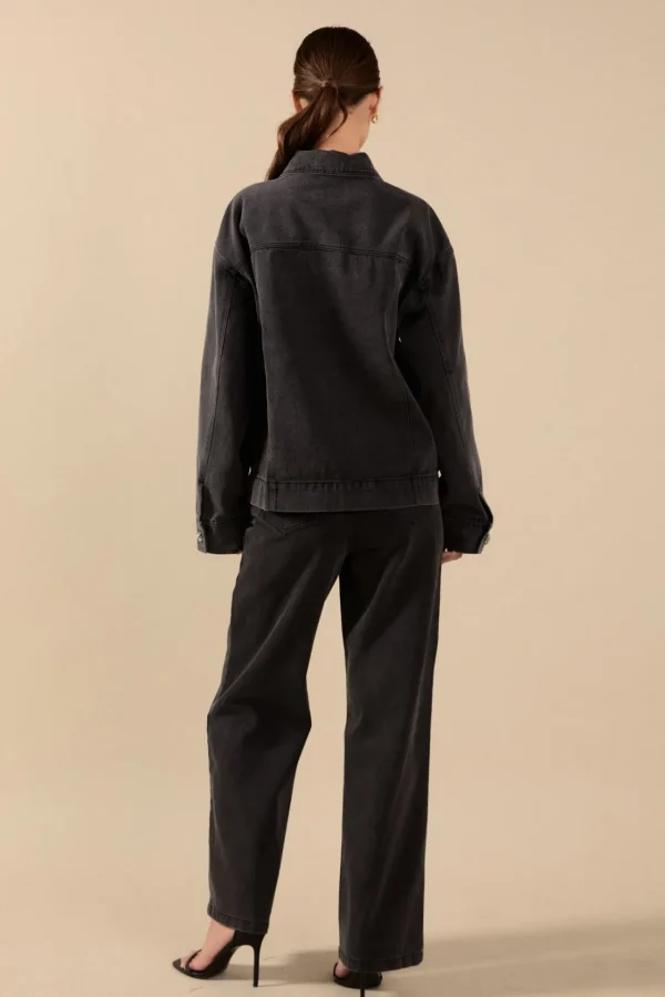 ENDLESS ROSE Matching Sets | Jackets & Coats*- Denim Jacket with Pockets DARKGREY