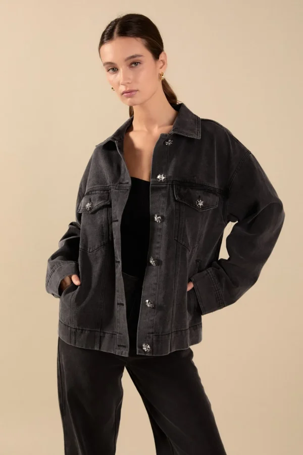 ENDLESS ROSE Matching Sets | Jackets & Coats*- Denim Jacket with Pockets DARKGREY