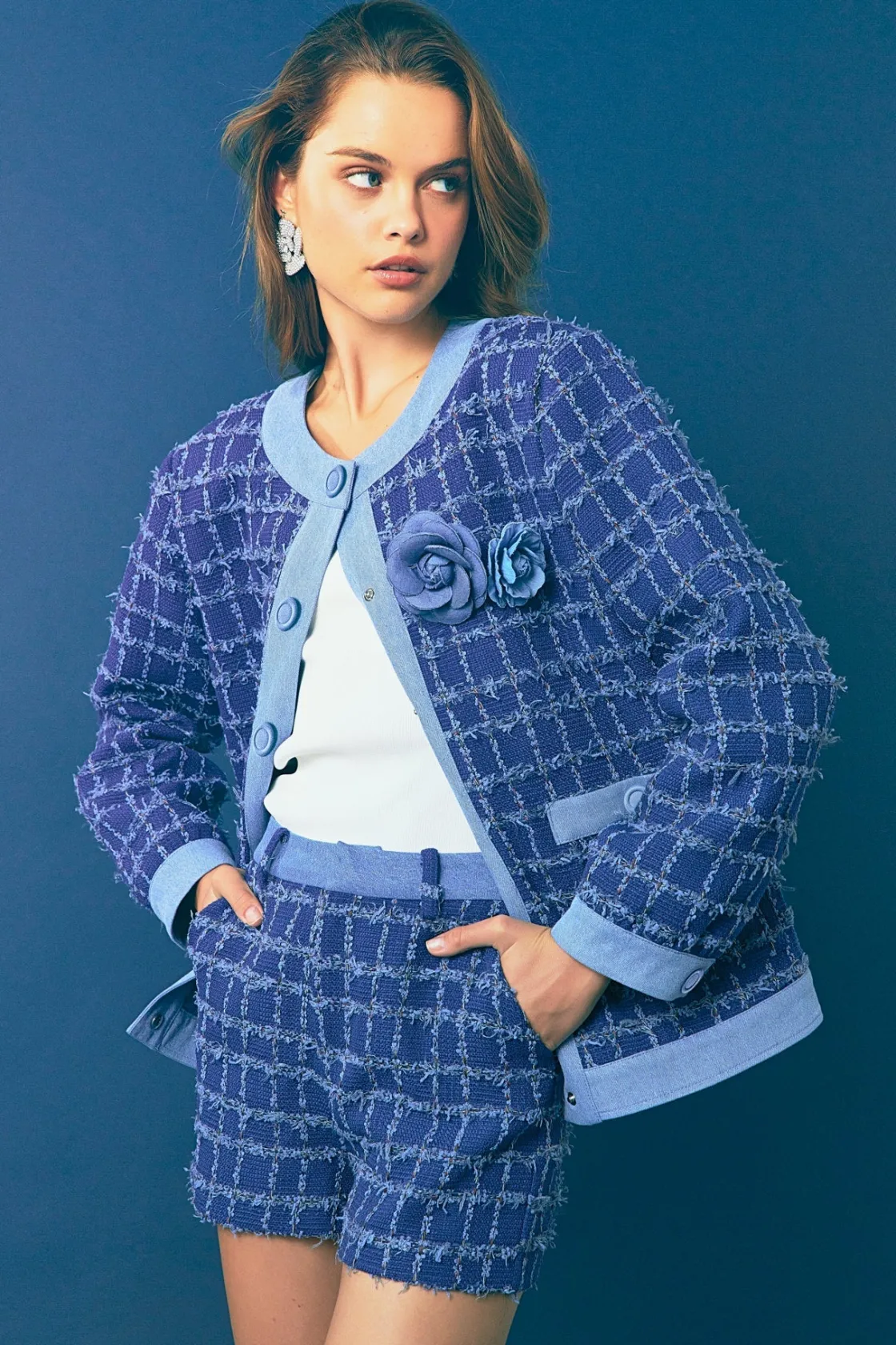 endless_rose__denim_tweed_3.webp ENDLESS ROSE Denim | Matching Sets*- Tweed Shorts DENIM