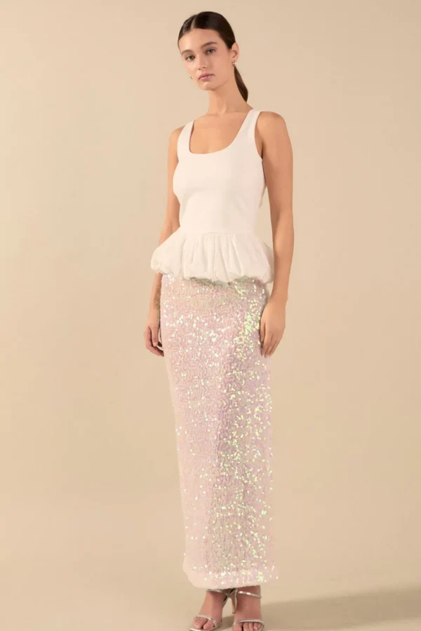 ENDLESS ROSE Tops*- Desi Scoop Neck Bubble Peplum Top WHITE
