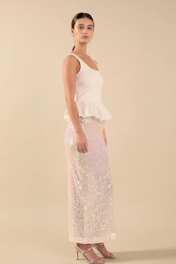 ENDLESS ROSE Tops*- Desi Scoop Neck Bubble Peplum Top WHITE