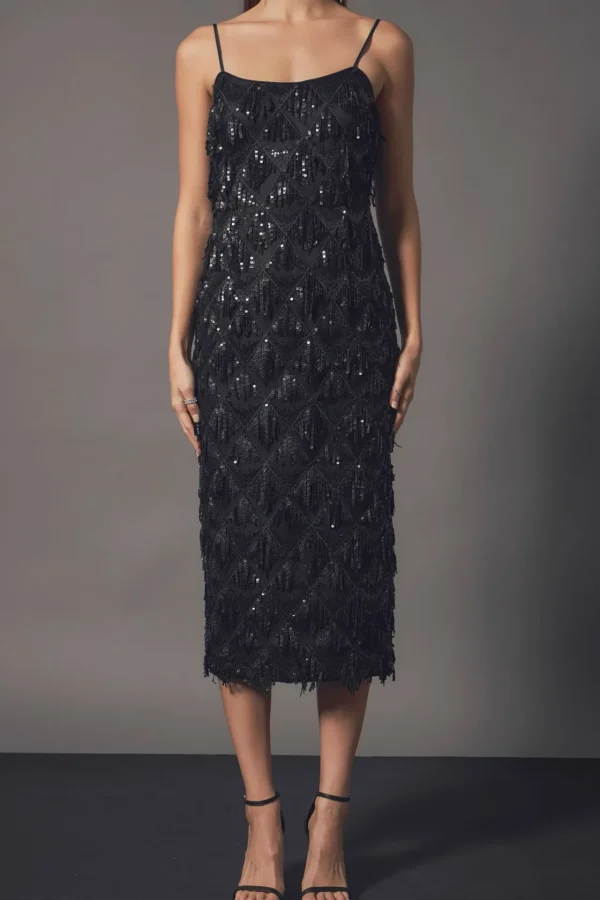 ENDLESS ROSE Sequin Dresses | Tops*- Diagonal Sequins Slip Dress BLACK