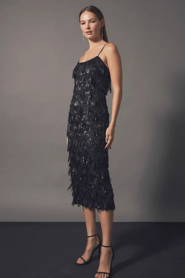 ENDLESS ROSE Sequin Dresses | Tops*- Diagonal Sequins Slip Dress BLACK