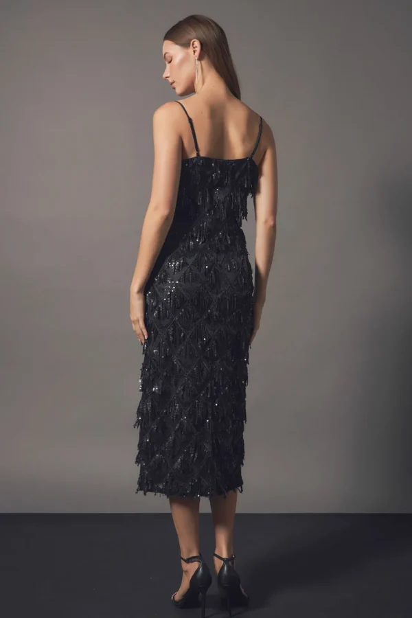 ENDLESS ROSE Sequin Dresses | Tops*- Diagonal Sequins Slip Dress BLACK
