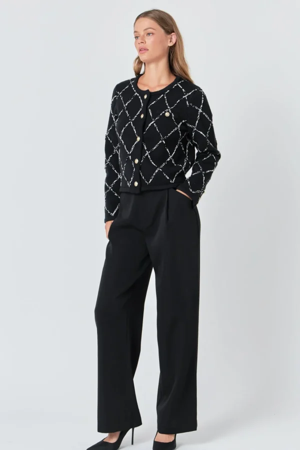 ENDLESS ROSE Sweaters & Knits | Tops*- Diamond Pattern Knit Long Sleeves Cardigan BLACK