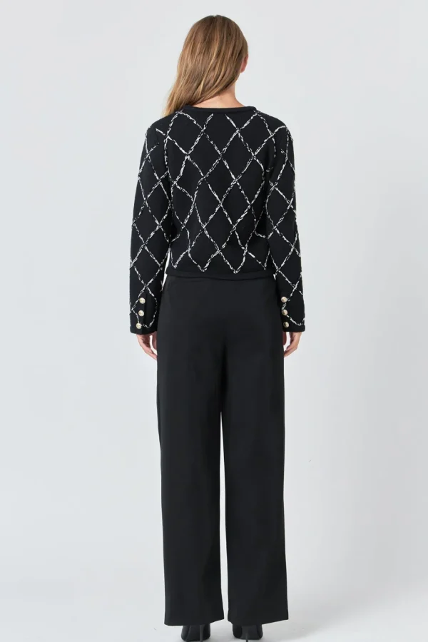 ENDLESS ROSE Sweaters & Knits | Tops*- Diamond Pattern Knit Long Sleeves Cardigan BLACK