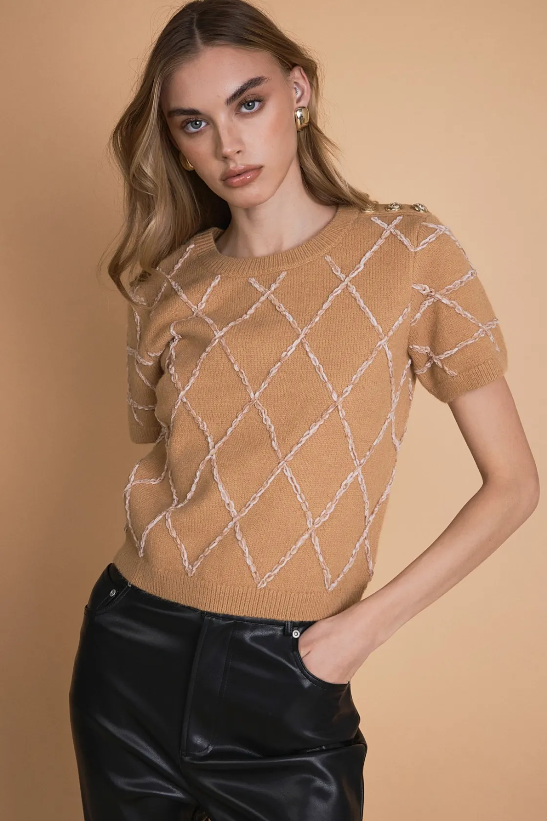 endless_rose__diamond_pat_8.webp ENDLESS ROSE Sweaters & Knits | Tops*- Diamond Pattern Knit Top