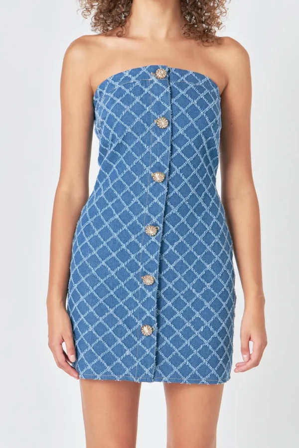 ENDLESS ROSE Strapless | Denim*- Distressed Mini Dress DENIM