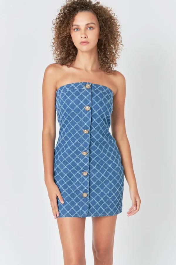 ENDLESS ROSE Strapless | Denim*- Distressed Mini Dress DENIM