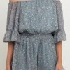 ENDLESS ROSE Tops*- Ditsy Floral Off the Shoulder Romper BLUE