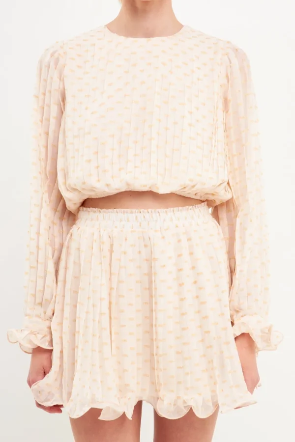 ENDLESS ROSE Matching Sets | Shirts & Blouses*- Dot Pleated Blouson Crop Top CREAM