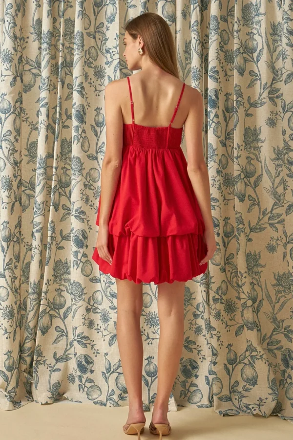 ENDLESS ROSE Tops*- Double Blouson Mini Dress RED