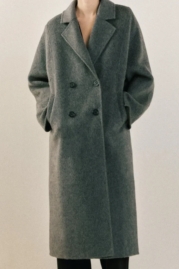 ENDLESS ROSE Jackets & Coats | Tops*- Double Breasted Handmade Blend Maxi Coat GREY