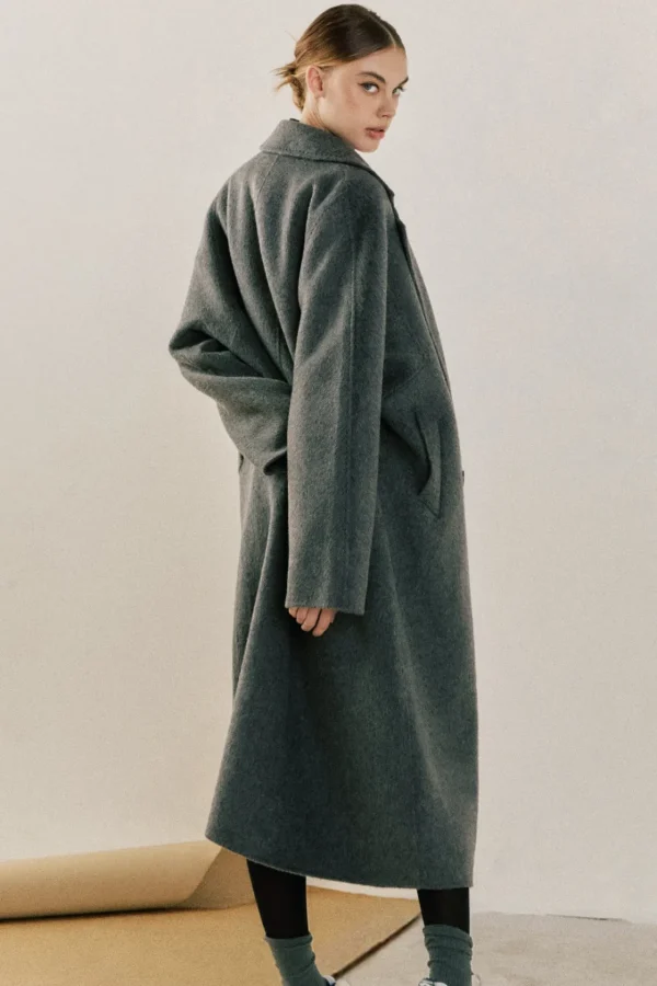 ENDLESS ROSE Jackets & Coats | Tops*- Double Breasted Handmade Blend Maxi Coat GREY