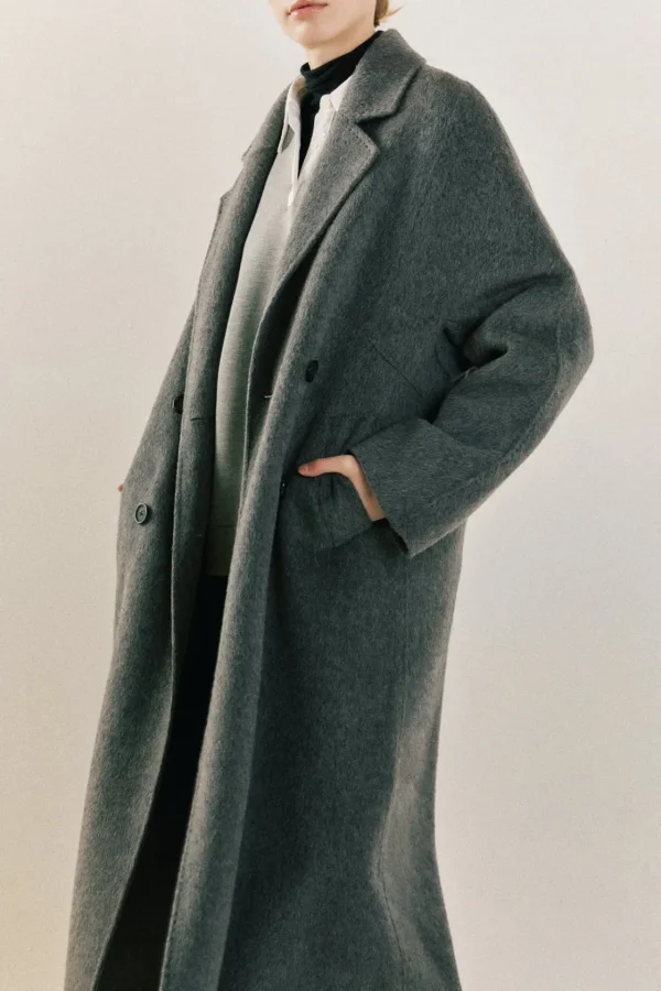 ENDLESS ROSE Jackets & Coats | Tops*- Double Breasted Handmade Blend Maxi Coat GREY
