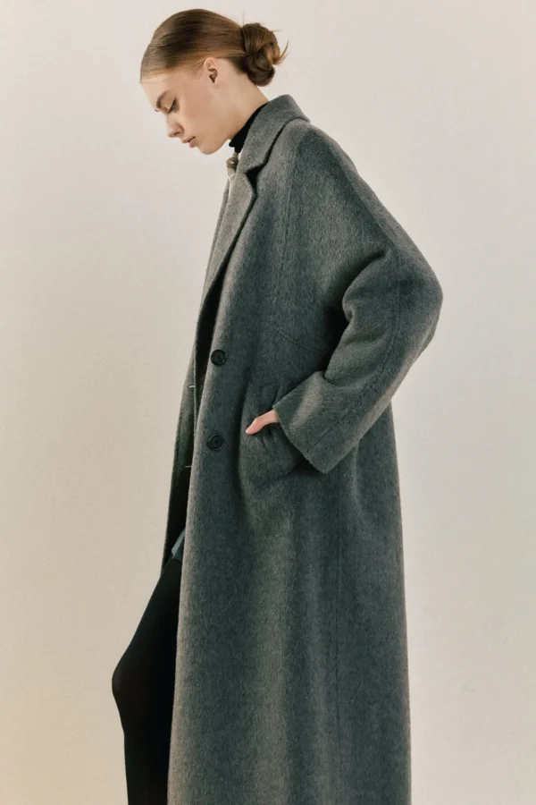 ENDLESS ROSE Jackets & Coats | Tops*- Double Breasted Handmade Blend Maxi Coat GREY