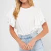 ENDLESS ROSE Tops*- Double Layers Ruffle Sleeve Crew Neck Top WHITE